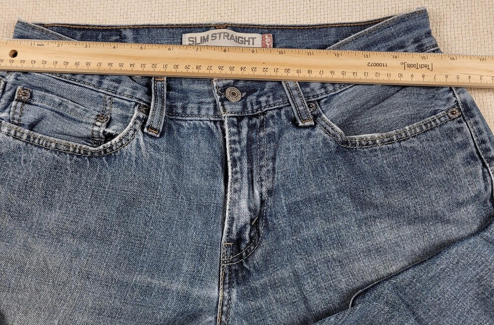 Levis 514 Jeans Mens 32x30 Blue Slim Straight Leg Medium Wash Distressed Denim - Picture 11 of 16